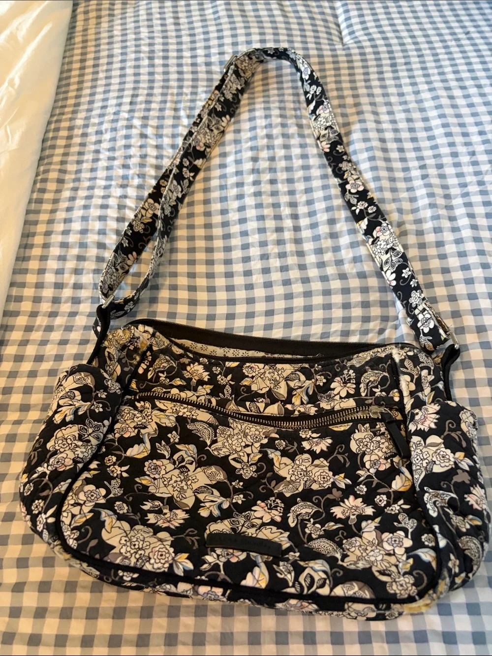 Vera Bradley Black and Cream Floral Quilted Crossbody